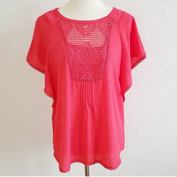 Anthropologie Tops - Anthropologie Meadow Rue Anele Coral Crochet Blouse (S)